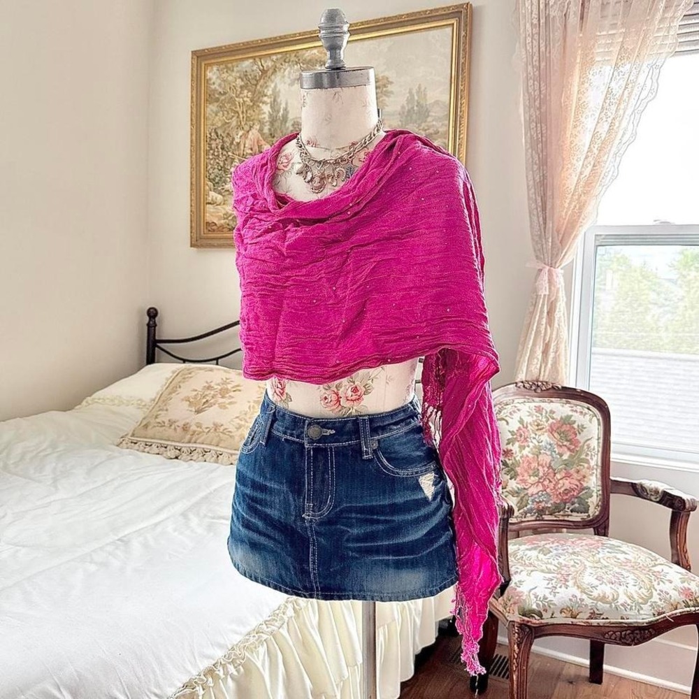 pink sparkle scarf  Y2K‎ charming charlie pink crinkle sparkle scarf
